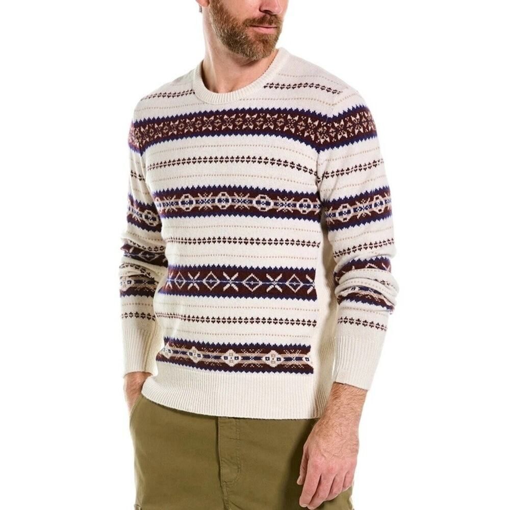 Rag & Bone Mens Wesley Fair Isle 100% Wool Sweater Medium White Multi